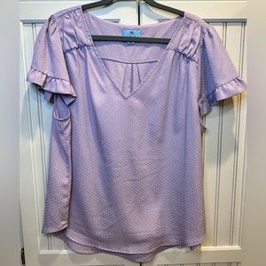 CeCe Ruffled Satin Jacquard Top in Soft Orchid